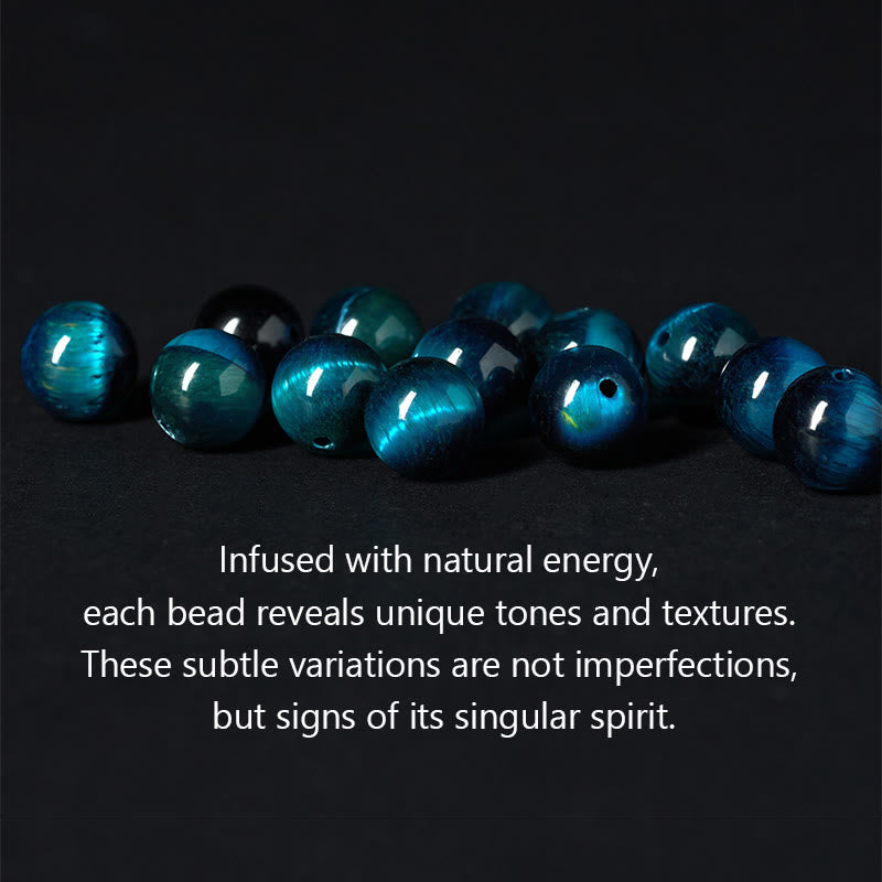 Buddha Stones Silver Sheen Obsidian Blue Tiger Eye Black Onyx Five Elements Protection Bracelet