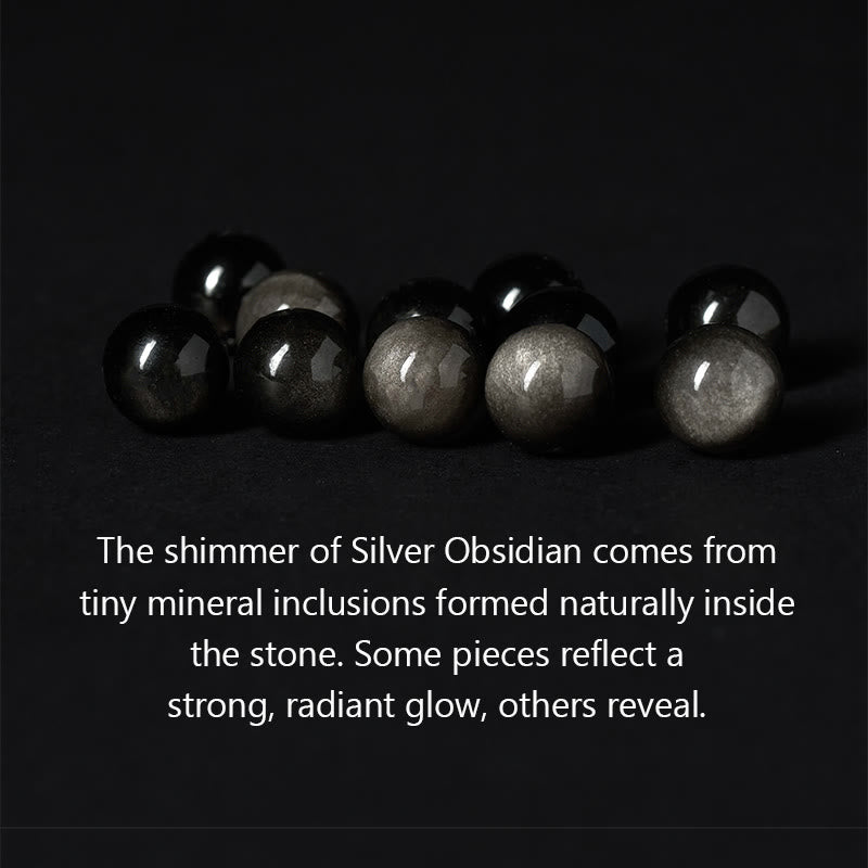 Buddha Stones Silver Sheen Obsidian Blue Tiger Eye Black Onyx Five Elements Protection Bracelet