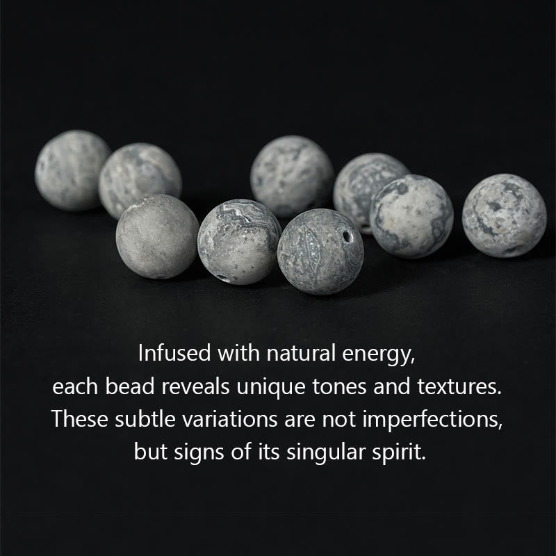 Buddha Stones Silver Sheen Obsidian Lava Rock Grey Jasper Om Mani Padme Hum Vajra Soothing Bracelet
