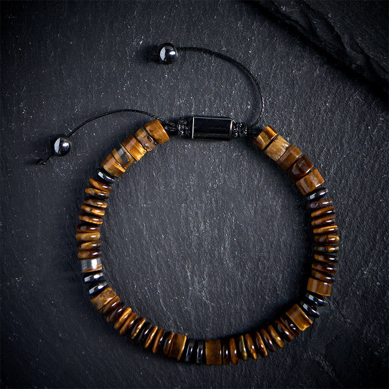 Buddha Stones Small Black Obsidian Green Aventurine Grey Jasper Tiger Eye Strength Rope Bracelet