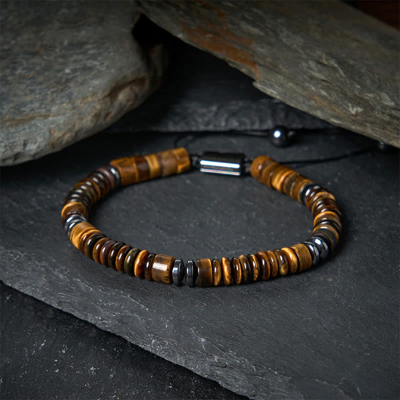 Buddha Stones Small Black Obsidian Green Aventurine Grey Jasper Tiger Eye Strength Rope Bracelet