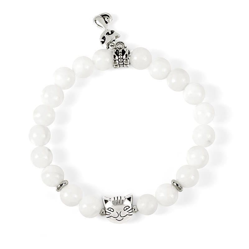 EverestArtstudios White Cat Natural White Chalcedony Bead Positive Bracelet
