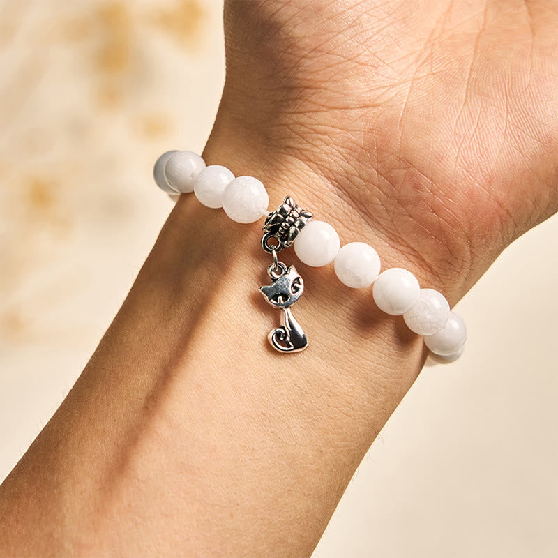 EverestArtstudios White Cat Natural White Chalcedony Bead Positive Bracelet