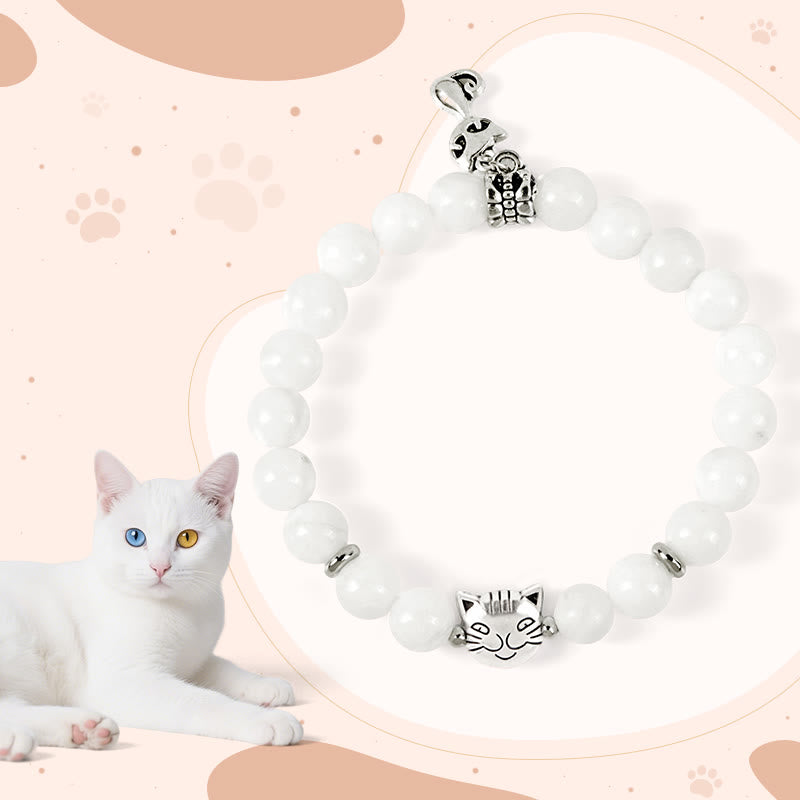 EverestArtstudios White Cat Natural White Chalcedony Bead Positive Bracelet