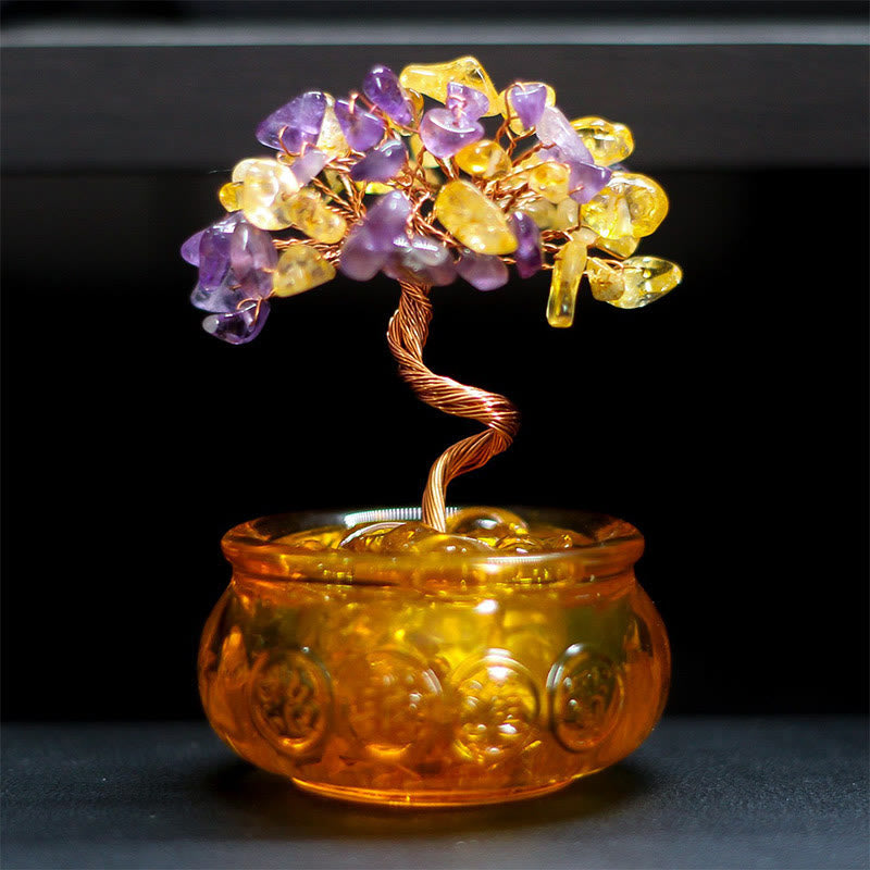 Buddha Stones Various Crystal Citrine Amethyst Pink Crystal Tree Prosperity Home Decoration