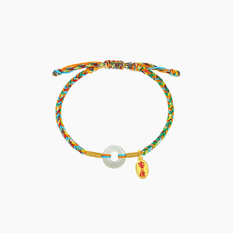 EverestArtstudios Handmade Peace Buckle Jade Prosperity 925 Sterling Silver Colorful Rope Bracelet