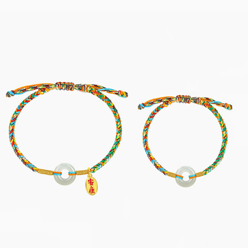 EverestArtstudios Handmade Peace Buckle Jade Prosperity 925 Sterling Silver Colorful Rope Bracelet