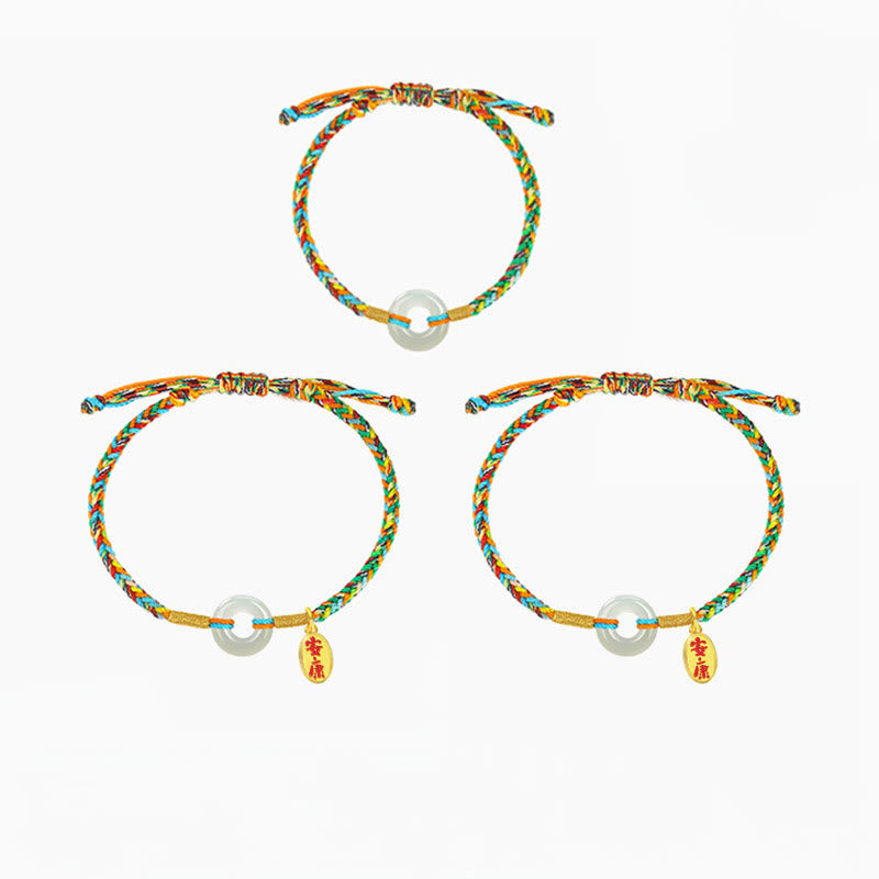 EverestArtstudios Handmade Peace Buckle Jade Prosperity 925 Sterling Silver Colorful Rope Bracelet