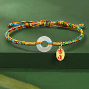 EverestArtstudios Handmade Peace Buckle Jade Prosperity 925 Sterling Silver Colorful Rope Bracelet