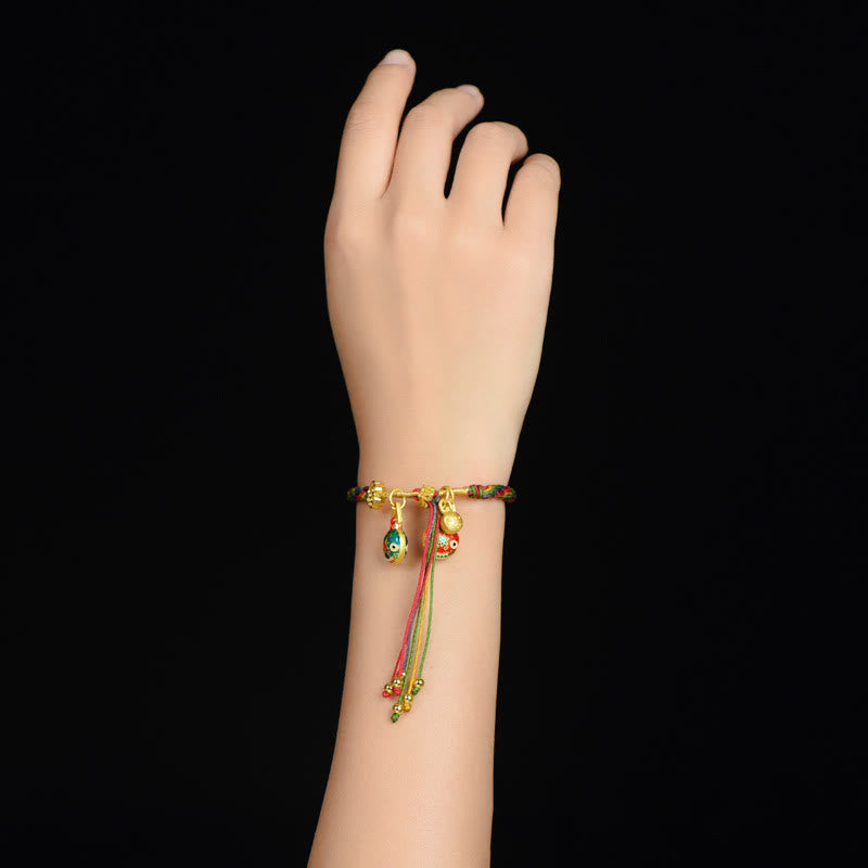 Buddha Stones Tibet Gold Swallowing Beast Family Luck Knot Braid Colorful String Bracelet