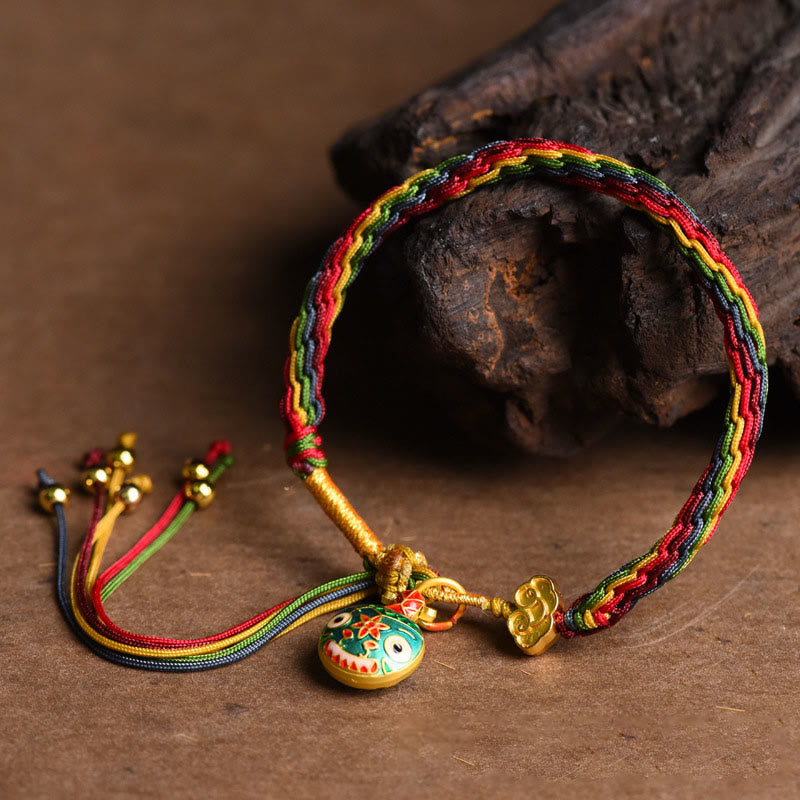 Buddha Stones Tibet Gold Swallowing Beast Family Luck Knot Braid Colorful String Bracelet