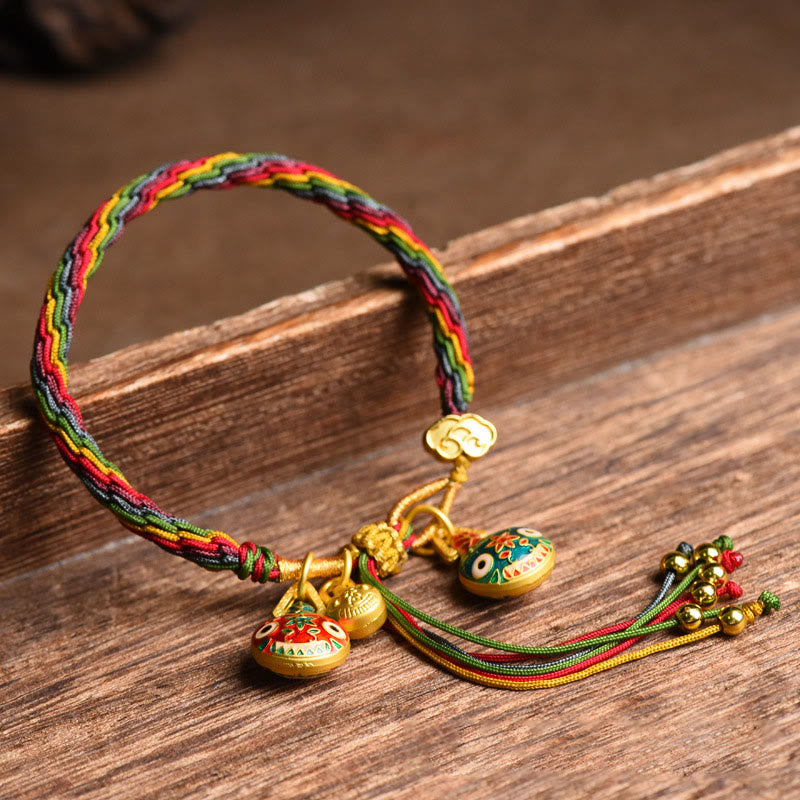 Buddha Stones Tibet Gold Swallowing Beast Family Luck Knot Braid Colorful String Bracelet