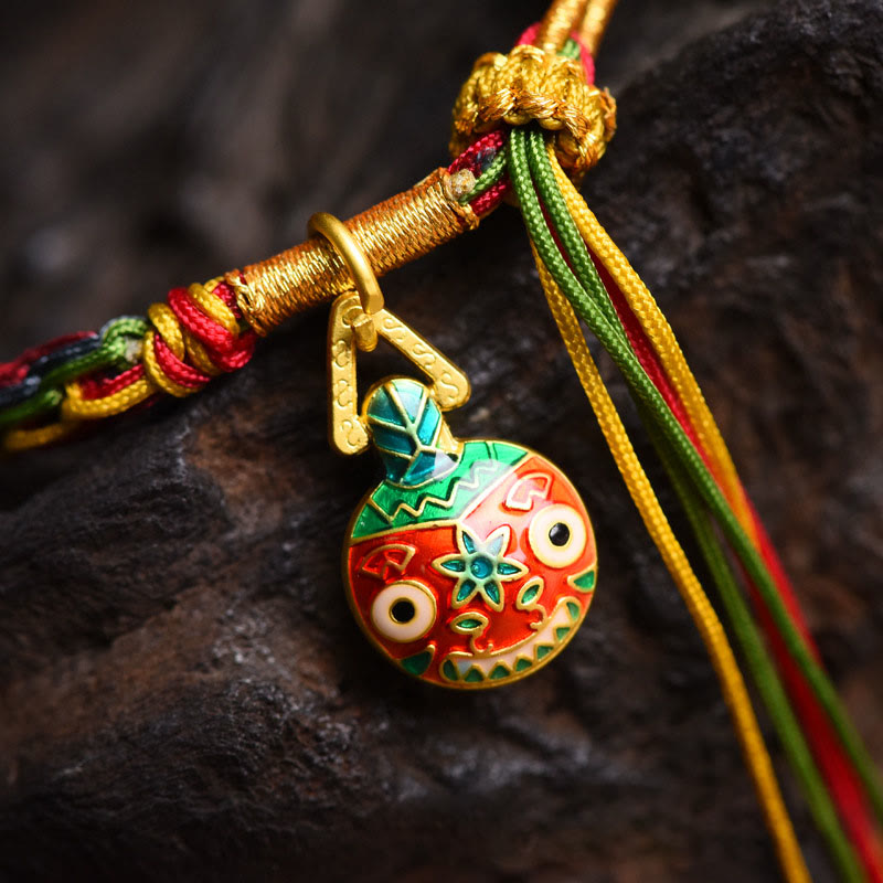 Buddha Stones Tibet Gold Swallowing Beast Family Luck Knot Braid Colorful String Bracelet
