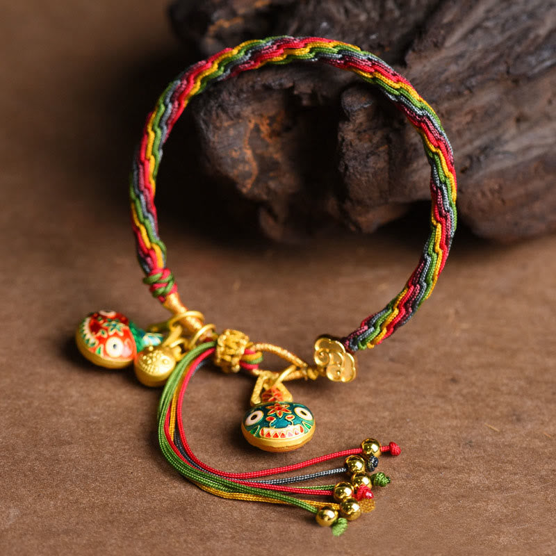 Buddha Stones Tibet Gold Swallowing Beast Family Luck Knot Braid Colorful String Bracelet