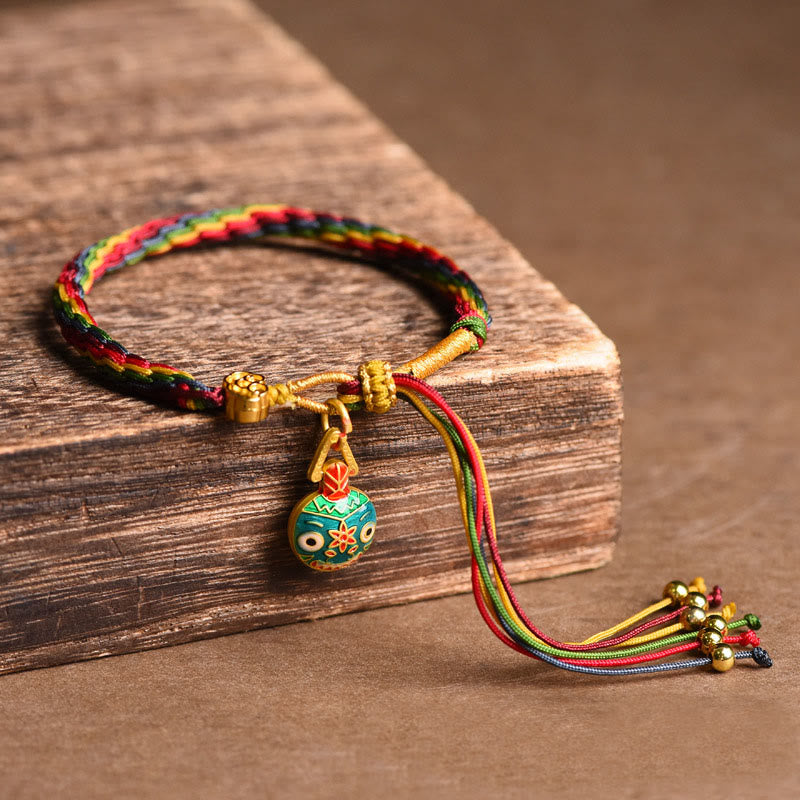 Buddha Stones Tibet Gold Swallowing Beast Family Luck Knot Braid Colorful String Bracelet
