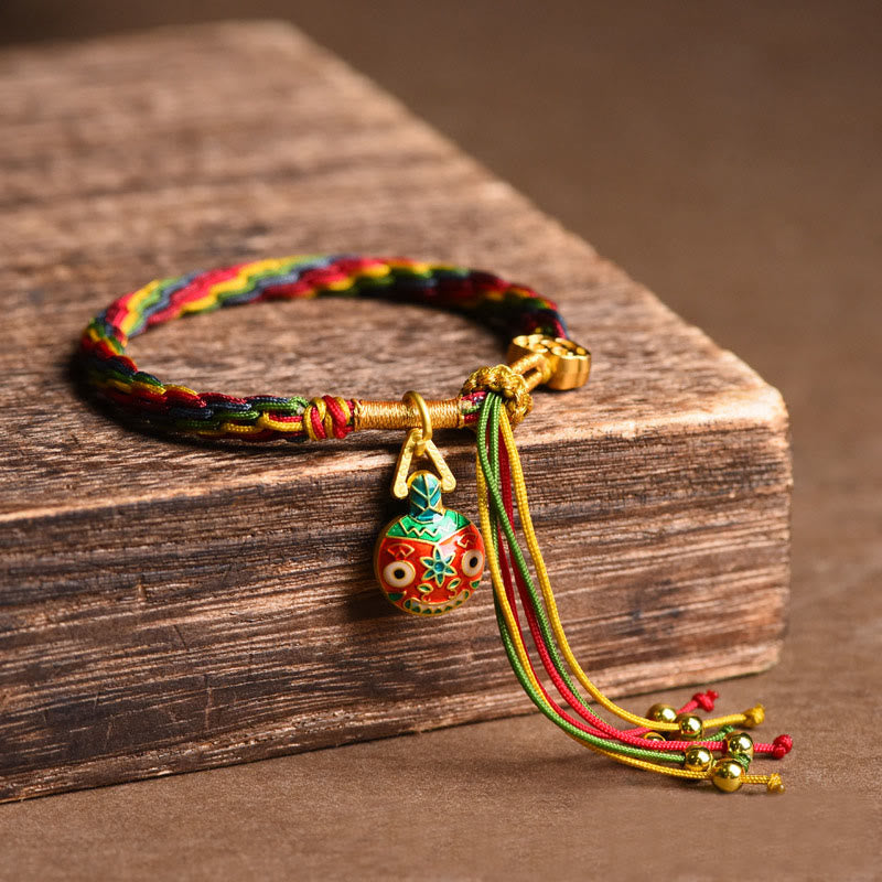 Buddha Stones Tibet Gold Swallowing Beast Family Luck Knot Braid Colorful String Bracelet
