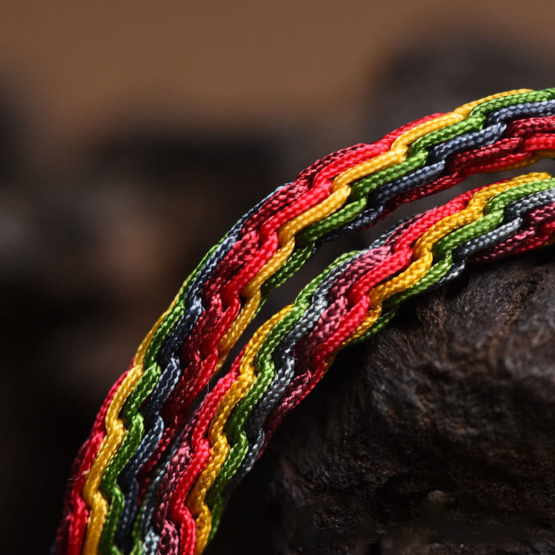 Buddha Stones Tibet Gold Swallowing Beast Family Luck Knot Braid Colorful String Bracelet