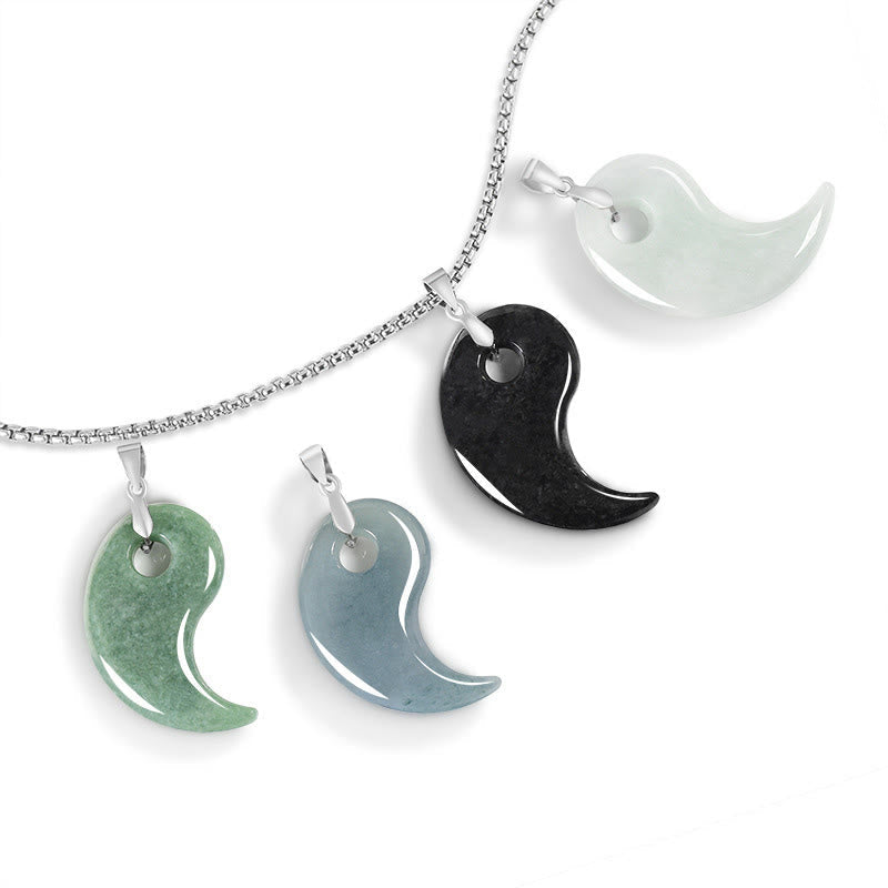 EverestArtstudios Teardrop Design Jade Titanium Steel Chain Necklace Luck Pendant