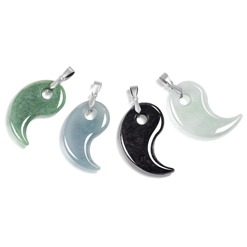 EverestArtstudios Teardrop Design Jade Titanium Steel Chain Necklace Luck Pendant