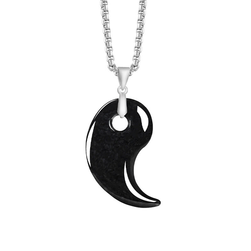 EverestArtstudios Teardrop Design Jade Titanium Steel Chain Necklace Luck Pendant
