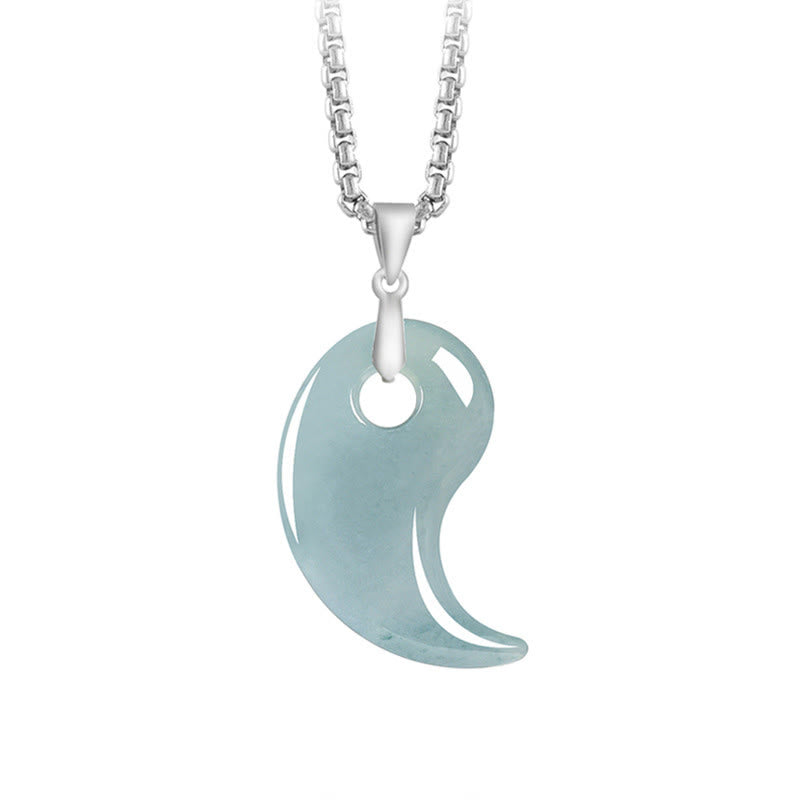 EverestArtstudios Teardrop Design Jade Titanium Steel Chain Necklace Luck Pendant