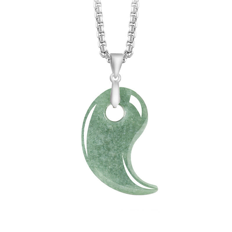 EverestArtstudios Teardrop Design Jade Titanium Steel Chain Necklace Luck Pendant