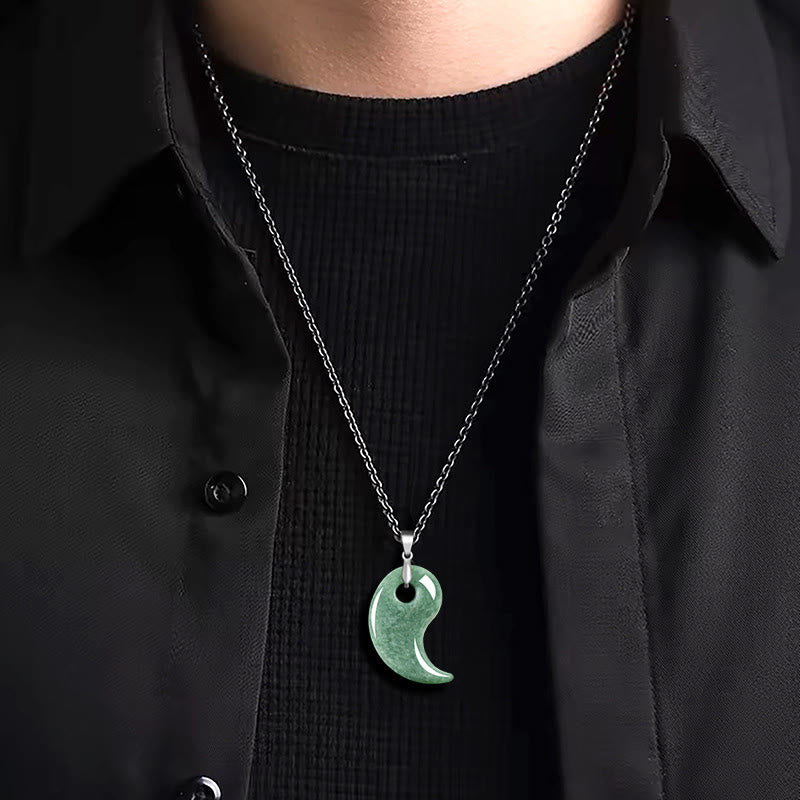 EverestArtstudios Teardrop Design Jade Titanium Steel Chain Necklace Luck Pendant