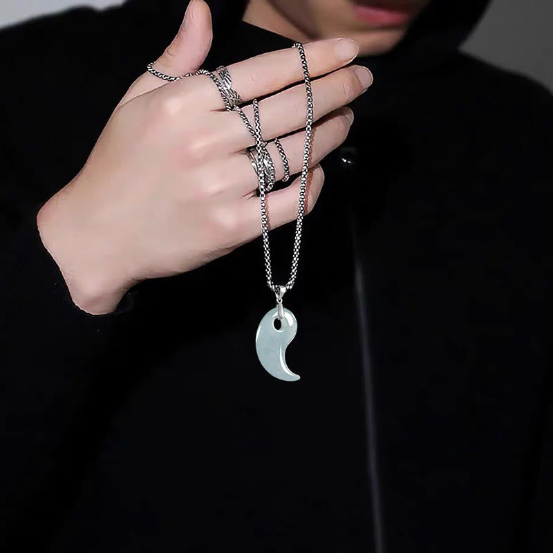 EverestArtstudios Teardrop Design Jade Titanium Steel Chain Necklace Luck Pendant