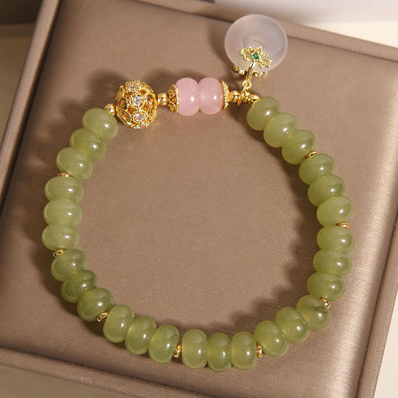 EverestArtstudios Natural Peace Buckle Meaning Jade Rose Quartz Luck Bracelet