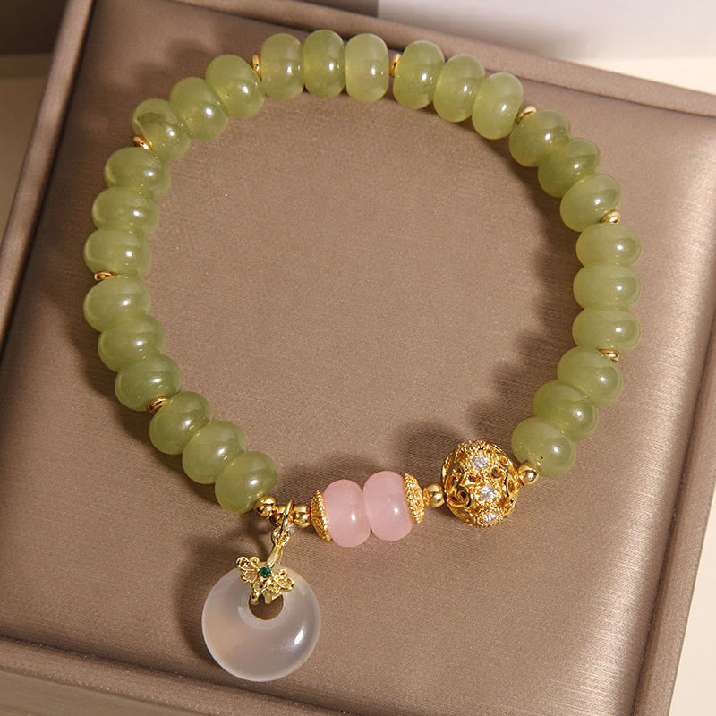 EverestArtstudios Natural Peace Buckle Meaning Jade Rose Quartz Luck Bracelet