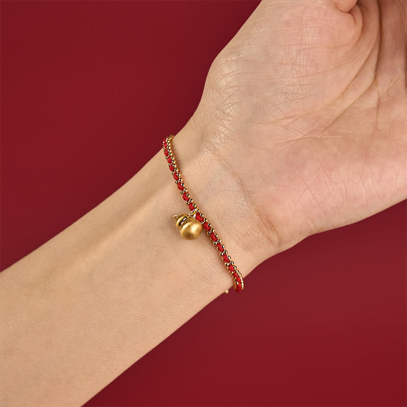 Buddha Stones Red String Copper Brass Gourd Strength Wealth Bracelet