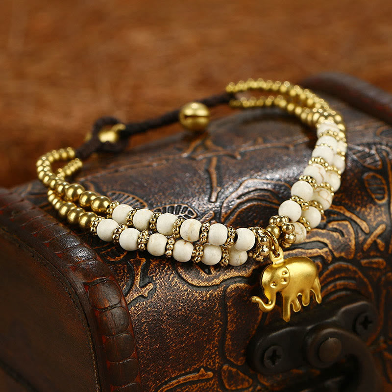 EverestArtStudios Turquoise Elephant Luck Double-layer Plated Copper Strength Bracelet