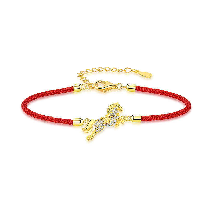 EverestArtstudios Chinese Zodiac Year Of The Horse 925 Sterling Silver Golden Red String Luck Bracelet