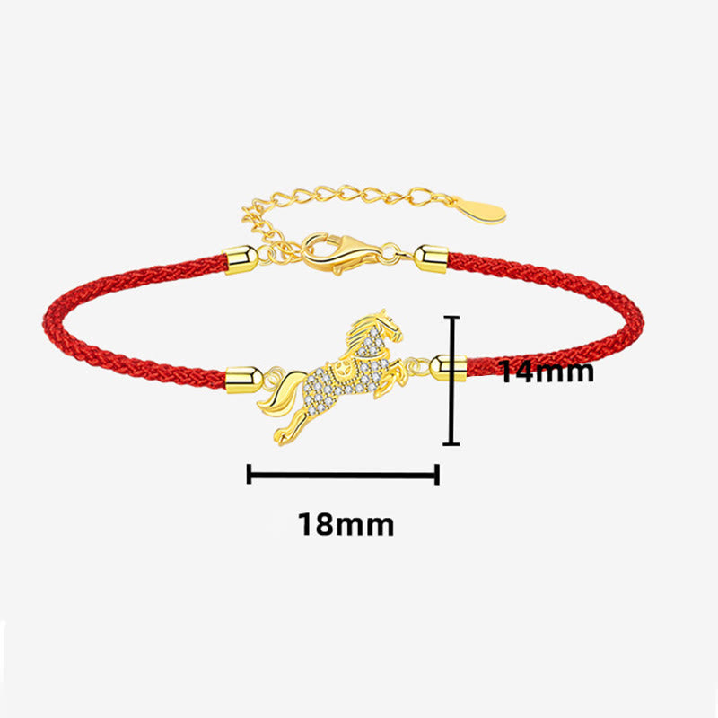 Buddha Stones Chinese Zodiac Year Of The Horse 925 Sterling Silver Golden Red String Luck Bracelet