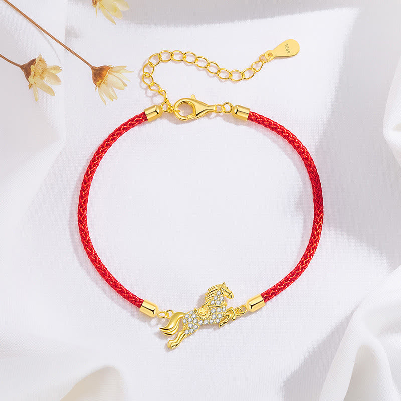 EverestArtstudios Chinese Zodiac Year Of The Horse 925 Sterling Silver Golden Red String Luck Bracelet