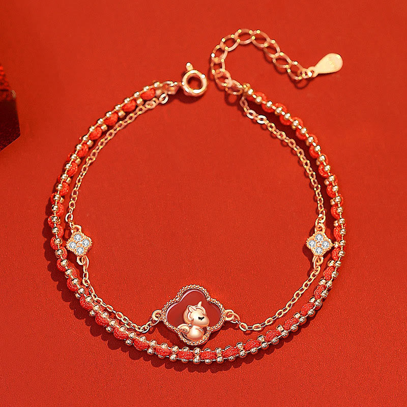 EverestArtstudios 925 Sterling Silver Year Of The Horse Red Agate Hetian Jade Confidence Bracelet