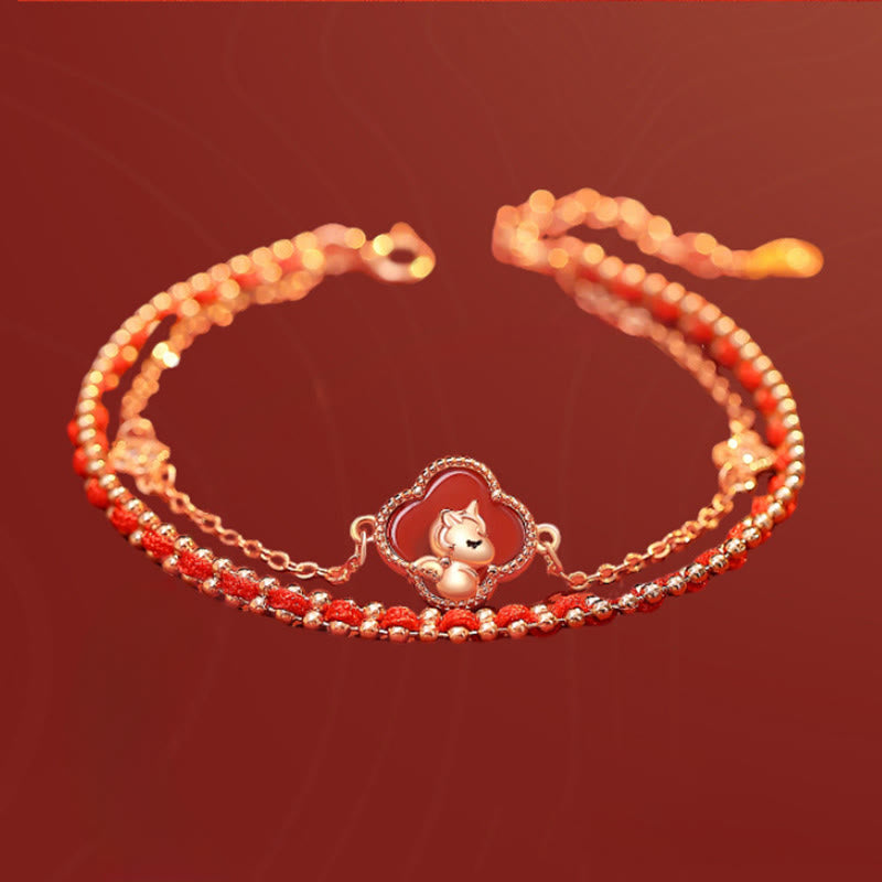 EverestArtstudios 925 Sterling Silver Year Of The Horse Red Agate Hetian Jade Confidence Bracelet