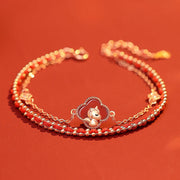 EverestArtstudios 925 Sterling Silver Year Of The Horse Red Agate Hetian Jade Confidence Bracelet