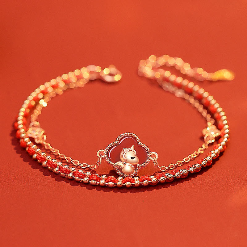 EverestArtstudios 925 Sterling Silver Year Of The Horse Red Agate Hetian Jade Confidence Bracelet