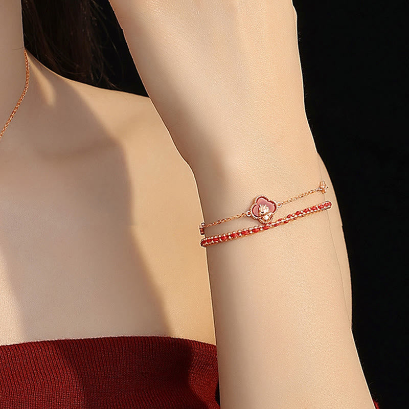 EverestArtstudios 925 Sterling Silver Year Of The Horse Red Agate Hetian Jade Confidence Bracelet