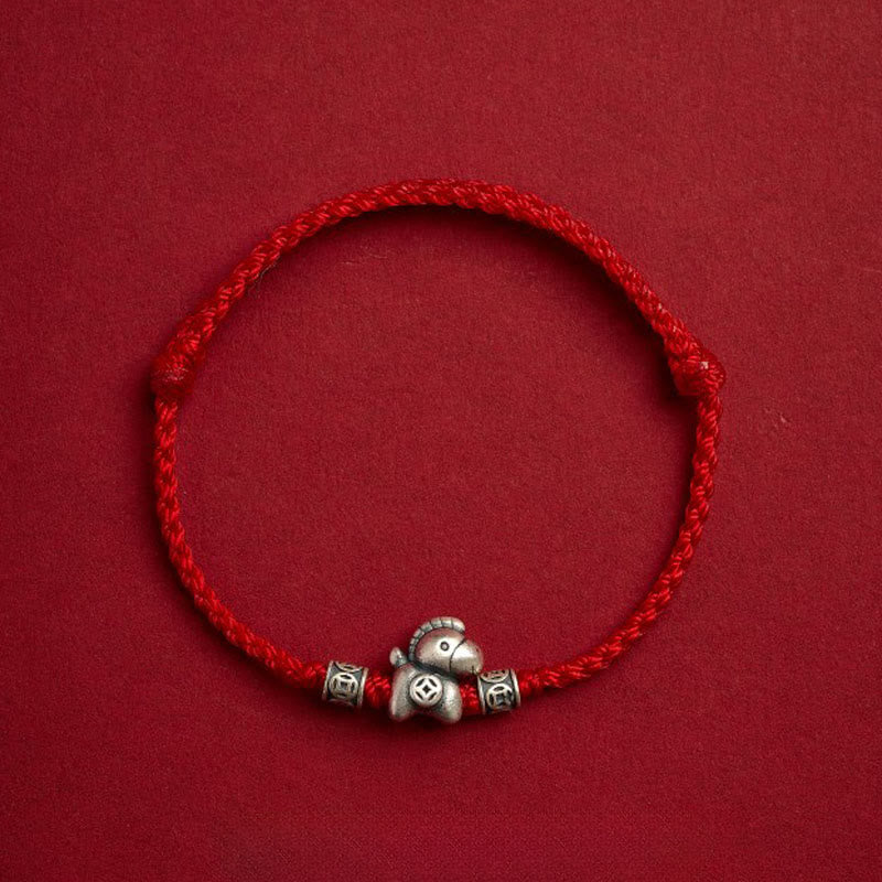 Buddha Stones Year of the Horse 999 Sterling Silver String Braided Protection Bracelet