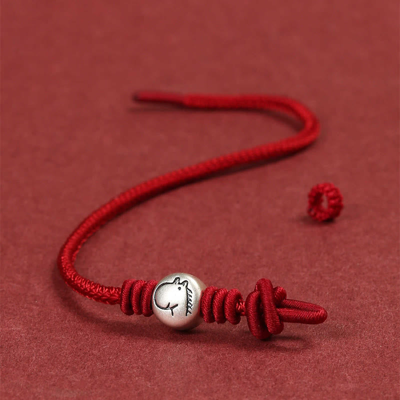 Buddha Stones Year of the Horse 999 Sterling Silver Red String Braided Connection Bracelet
