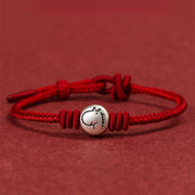 Buddha Stones Year of the Horse 999 Sterling Silver Red String Braided Connection Bracelet