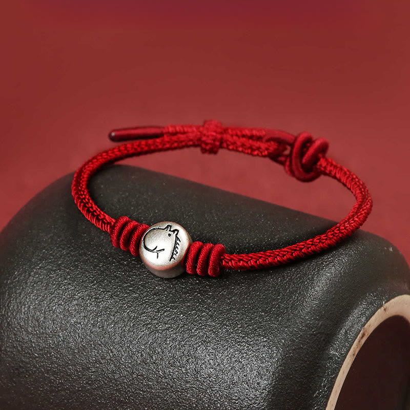 Buddha Stones Year of the Horse 999 Sterling Silver Red String Braided Connection Bracelet