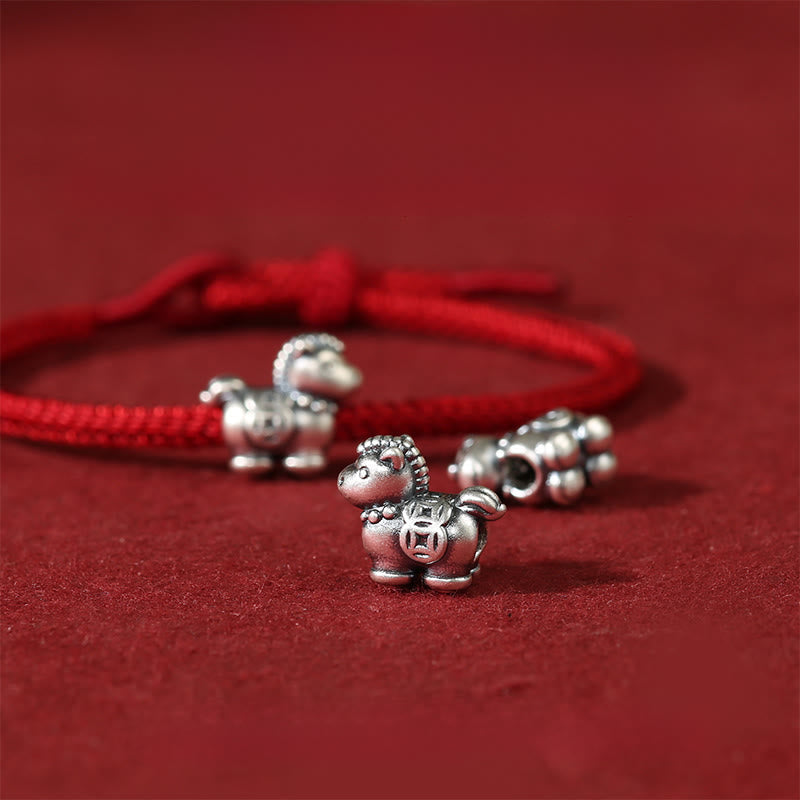 EverestArtstudios Year of the Horse 999 Sterling Silver Red String Copper Coins Braided Luck Bracelet