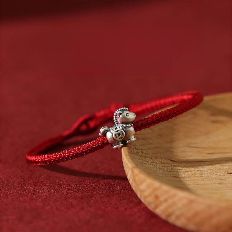 EverestArtstudios Year of the Horse 999 Sterling Silver Red String Copper Coins Braided Luck Bracelet