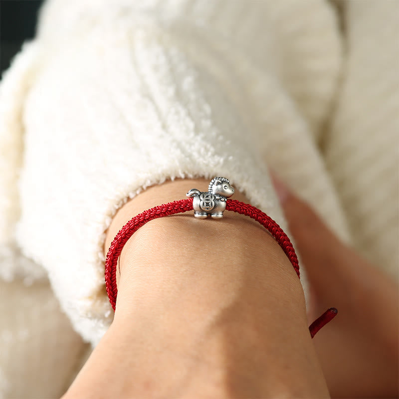 EverestArtstudios Year of the Horse 999 Sterling Silver Red String Copper Coins Braided Luck Bracelet