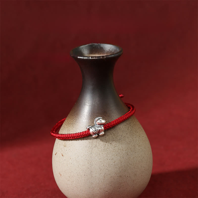 EverestArtstudios Year of the Horse 999 Sterling Silver Red String Copper Coins Braided Luck Bracelet