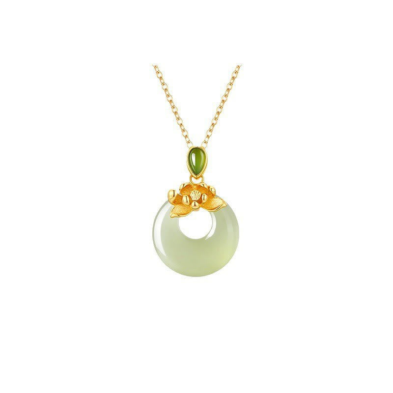 EverestArtstudios 925 Sterling Silver Plated Gold Hetian Jade Lotus Luck Necklace Pendant