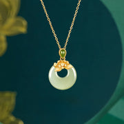 EverestArtstudios 925 Sterling Silver Plated Gold Hetian Jade Lotus Luck Necklace Pendant